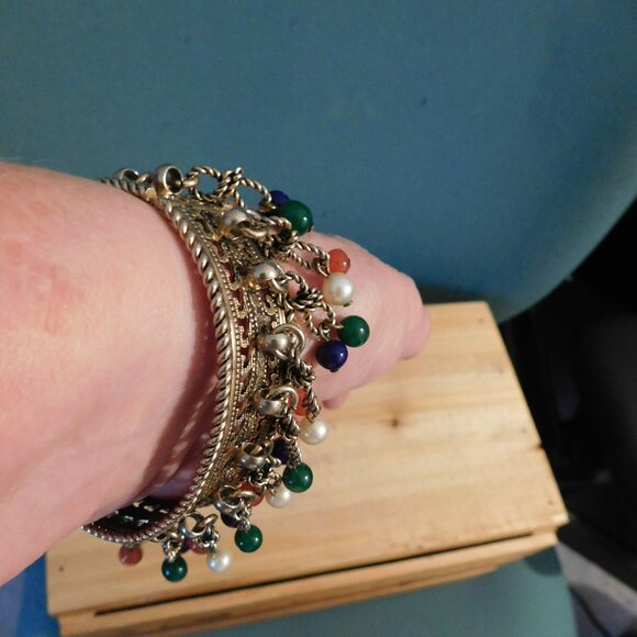 Ladies Metal Brushed Gold/Tan Detailed Bracelet - Picture 3 of 5